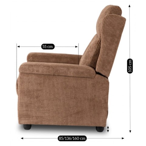 Fotel Rozkładany z Podnóżkiem SPENCER Brązowy Sztruksowy Nowoczesny
