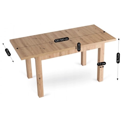 Stół SKUBI Rozkładany 120-160 cm Dąb Artisan