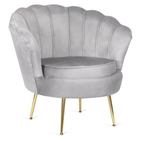 Fotel Wypoczynkowy GRAND z Podnóżkiem Muszelka Szary Welurowy Glamour