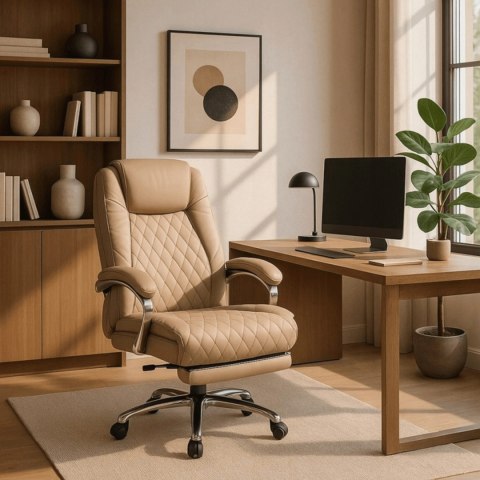 Fotel Biurowy Masujący z Funkcją Podgrzewania GIORGIO Obrotowy Beżowy Ekoskóra Nowoczesny
