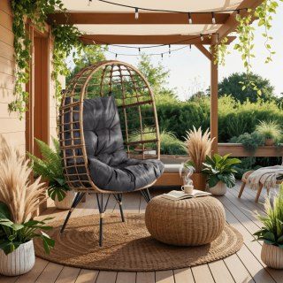 Fotel Ogrodowy MADISON Kokon Wypoczynkowy Szary Nowoczesny Boho