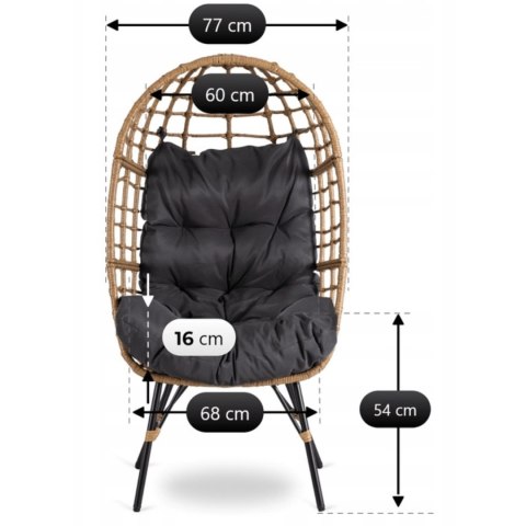 Fotel Ogrodowy MADISON Kokon Wypoczynkowy Szary Nowoczesny Boho