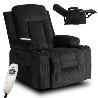 Fotel Rozkładany Masujący BOX Czarny Sztruksowy