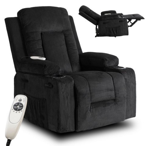 Fotel Rozkładany Masujący BOX Czarny Sztruksowy