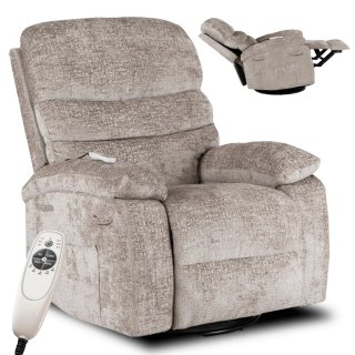 Fotel Rozkładany Masujący BRUCE z Funkcją Kołyski Beżowy Welurowy