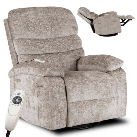 Fotel Rozkładany Masujący BRUCE z Funkcją Kołyski Beżowy Welurowy