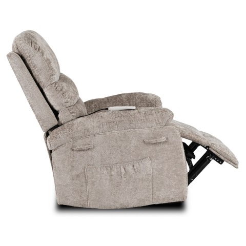 Fotel Rozkładany Masujący BRUCE z Funkcją Kołyski Beżowy Welurowy