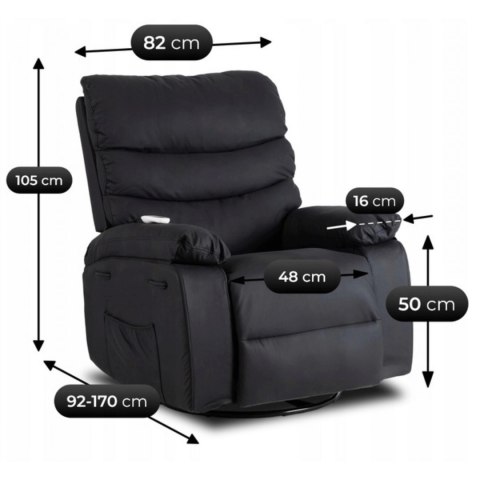Fotel Masujący BRUCE Rozkładany Czarny Ekoskóra Nowoczesny