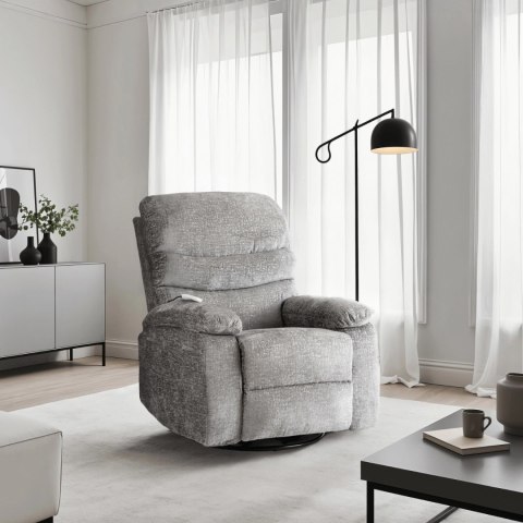 Fotel Rozkładany Masujący BRUCE z Funkcją Kołyski Szary Welurowy