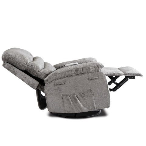 Fotel Rozkładany Masujący BRUCE z Funkcją Kołyski Szary Welurowy