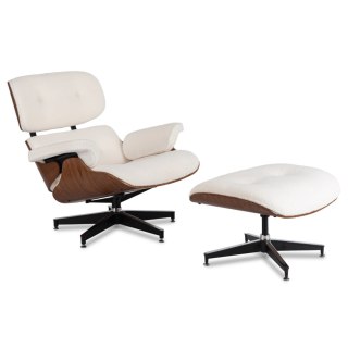 Fotel Wypoczynkowy PALERMO z Podnóżkiem Biały Boucle