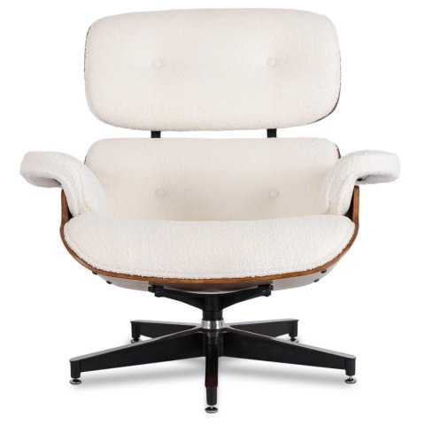 Fotel Wypoczynkowy PALERMO z Podnóżkiem Biały Boucle