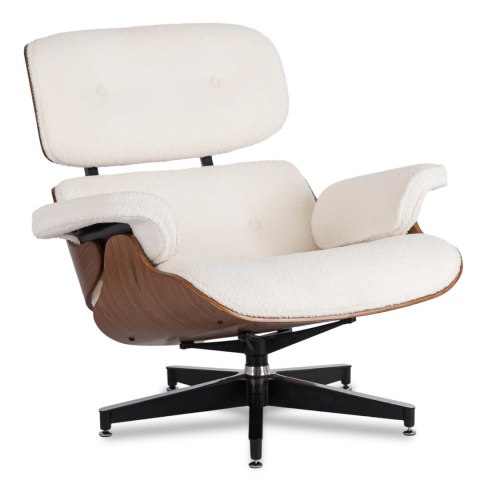 Fotel Wypoczynkowy PALERMO z Podnóżkiem Biały Boucle