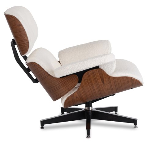 Fotel Wypoczynkowy PALERMO z Podnóżkiem Biały Boucle