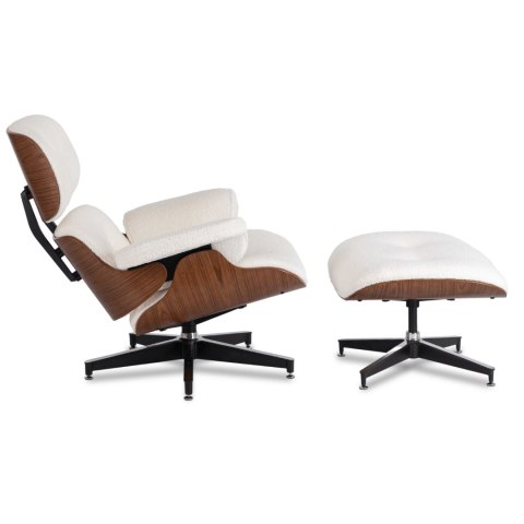 Fotel Wypoczynkowy PALERMO z Podnóżkiem Biały Boucle