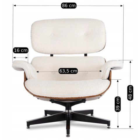 Fotel Wypoczynkowy PALERMO z Podnóżkiem Biały Boucle