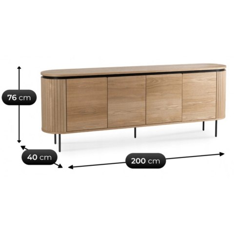 Komoda do Salonu BECK 200 cm Dąb Czterodrzwiowa Ryflowana Nowoczesna