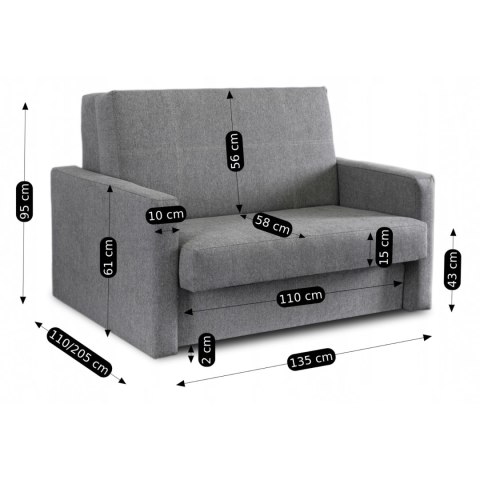 Zestaw 2x Fotel Do Spania Dwuosobowy MILAN 2 Szary