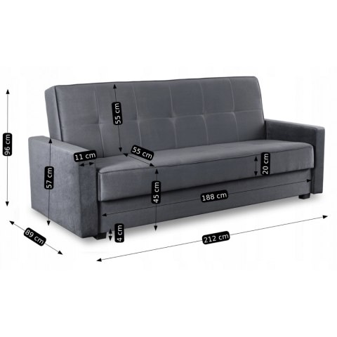 Zestaw 2x Sofa Rozkładana ALUNA Szara