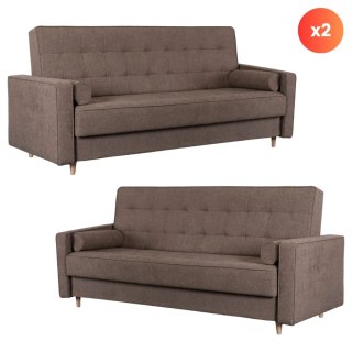 Zestaw 2x Sofa Rozkładana MALTA Brązowa