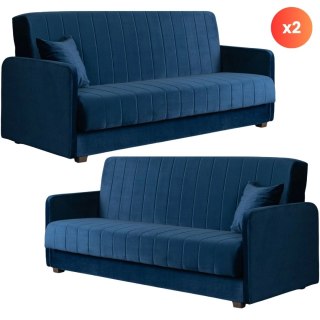 Zestaw 2x Sofa Rozkładana PORTO Granatowa Welurowa