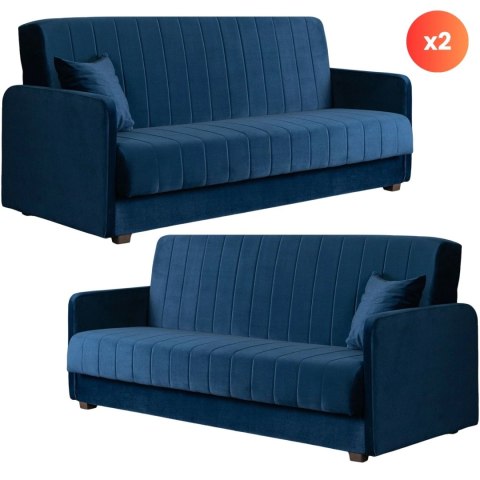 Zestaw 2x Sofa Rozkładana PORTO Granatowa Welurowa