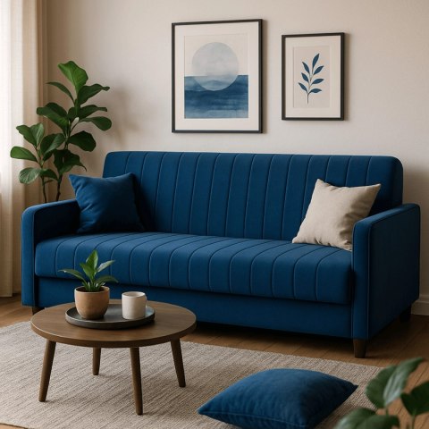 Zestaw 2x Sofa Rozkładana PORTO Granatowa Welurowa