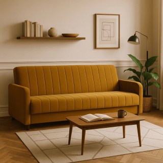 Zestaw 2x Sofa Rozkładana PORTO Musztardowa Welurowa