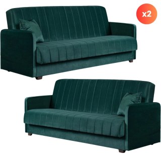 Zestaw 2x Sofa Rozkładana PORTO Zielona Welurowa