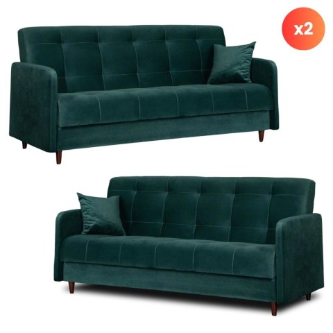 Zestaw 2x Sofa Rozkładana TIVOLI Zielona Welurowa
