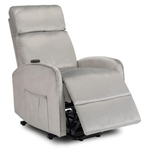 Fotel Wypoczynkowy COLTON z Funkcją Wstawania Elektrycznie Rozkładany Szary Welurowy Nowoczesny