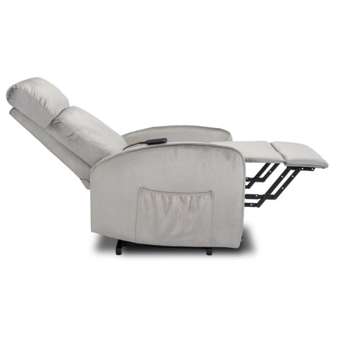 Fotel Wypoczynkowy COLTON z Funkcją Wstawania Elektrycznie Rozkładany Szary Welurowy Nowoczesny