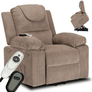 Fotel Masujący Elektrycznie Rozkładany FENIX z Funkcją Wstawania Beżowy