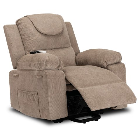 Fotel Masujący Elektrycznie Rozkładany FENIX z Funkcją Wstawania Beżowy