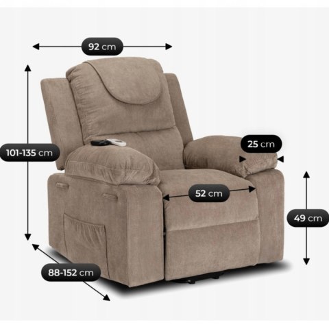 Fotel Masujący Elektrycznie Rozkładany FENIX z Funkcją Wstawania Beżowy