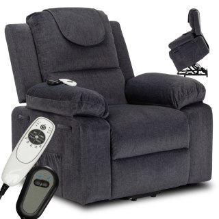 Fotel Masujący Elektrycznie Rozkładany FENIX z Funkcją Wstawania Ciemny Popiel