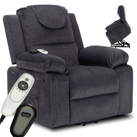 Fotel Masujący Elektrycznie Rozkładany FENIX z Funkcją Wstawania Ciemny Popiel