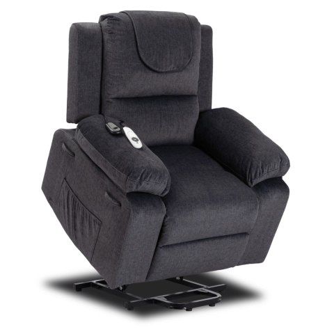 Fotel Masujący Elektrycznie Rozkładany FENIX z Funkcją Wstawania Ciemny Popiel