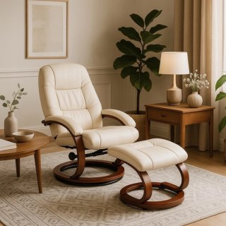 Fotel Masujący Podgrzewany CANO z Podnóżkiem Beżowy Ekoskóra