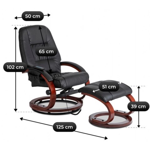 Fotel Masujący Podgrzewany CANO z Podnóżkiem Czarny Ekoskóra