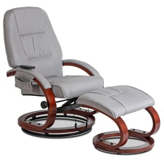 Fotel Masujący Podgrzewany CANO z Podnóżkiem Szary Tkanina