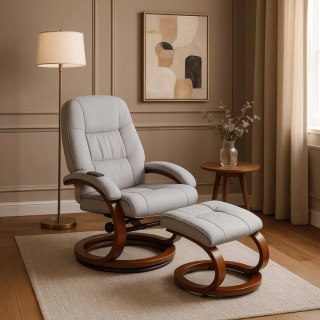 Fotel Masujący Podgrzewany CANO z Podnóżkiem Szary Tkanina