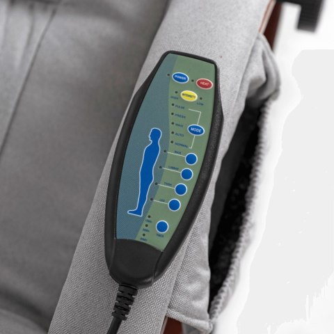 Fotel Masujący Podgrzewany CANO z Podnóżkiem Szary Tkanina