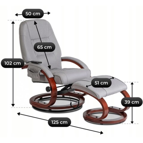 Fotel Masujący Podgrzewany CANO z Podnóżkiem Szary Tkanina