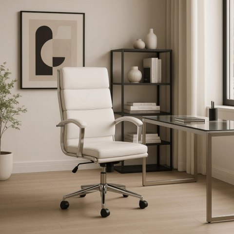 Fotel Biurowy CAMILO Obrotowy Biały Ekoskóra Nowoczesny
