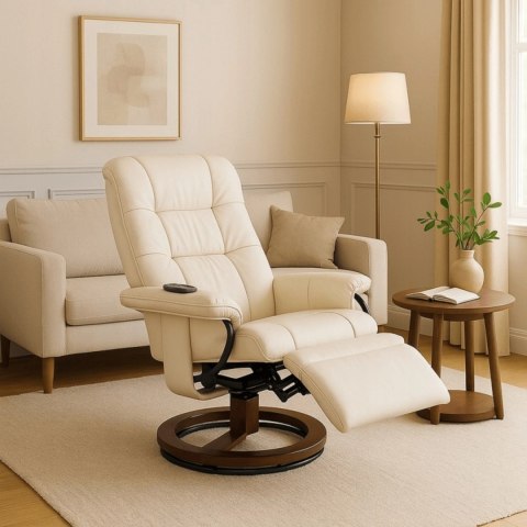 Fotel Masujący z Podnóżkiem WEST Beżowy Ekoskóra Nowoczesny