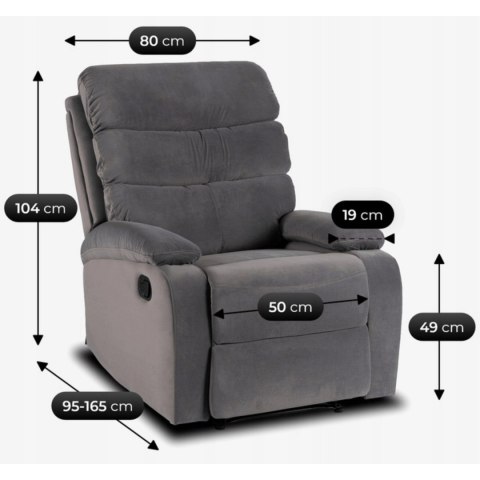 Fotel Rozkładany KOBE Szary Welurowy