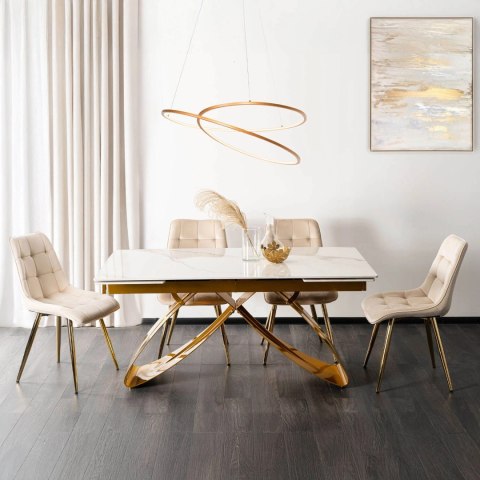 Stół LUIGI Ceramiczny Rozkładany 160-240 cm Biały Marmur/Złoty