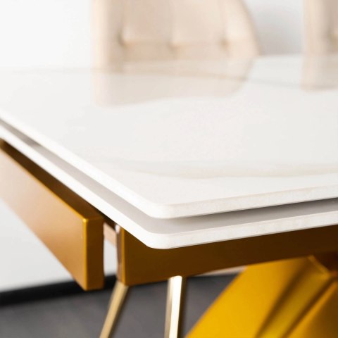 Stół LUIGI Ceramiczny Rozkładany 160-240 cm Biały Marmur/Złoty