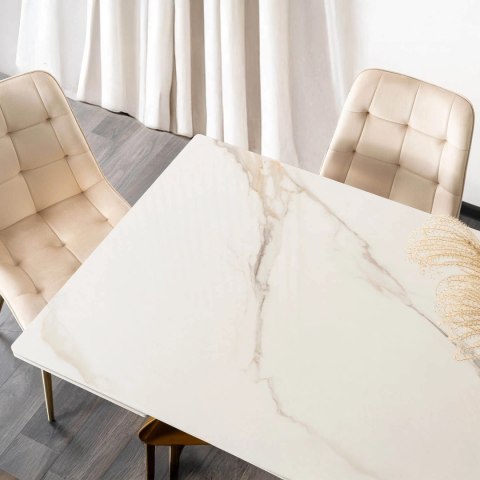 Stół LUIGI Ceramiczny Rozkładany 160-240 cm Biały Marmur/Złoty